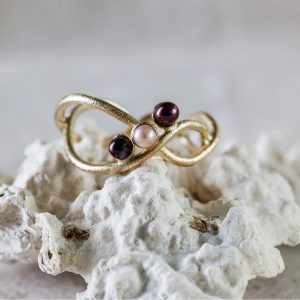 Wave ring Golden Waves goud met parels